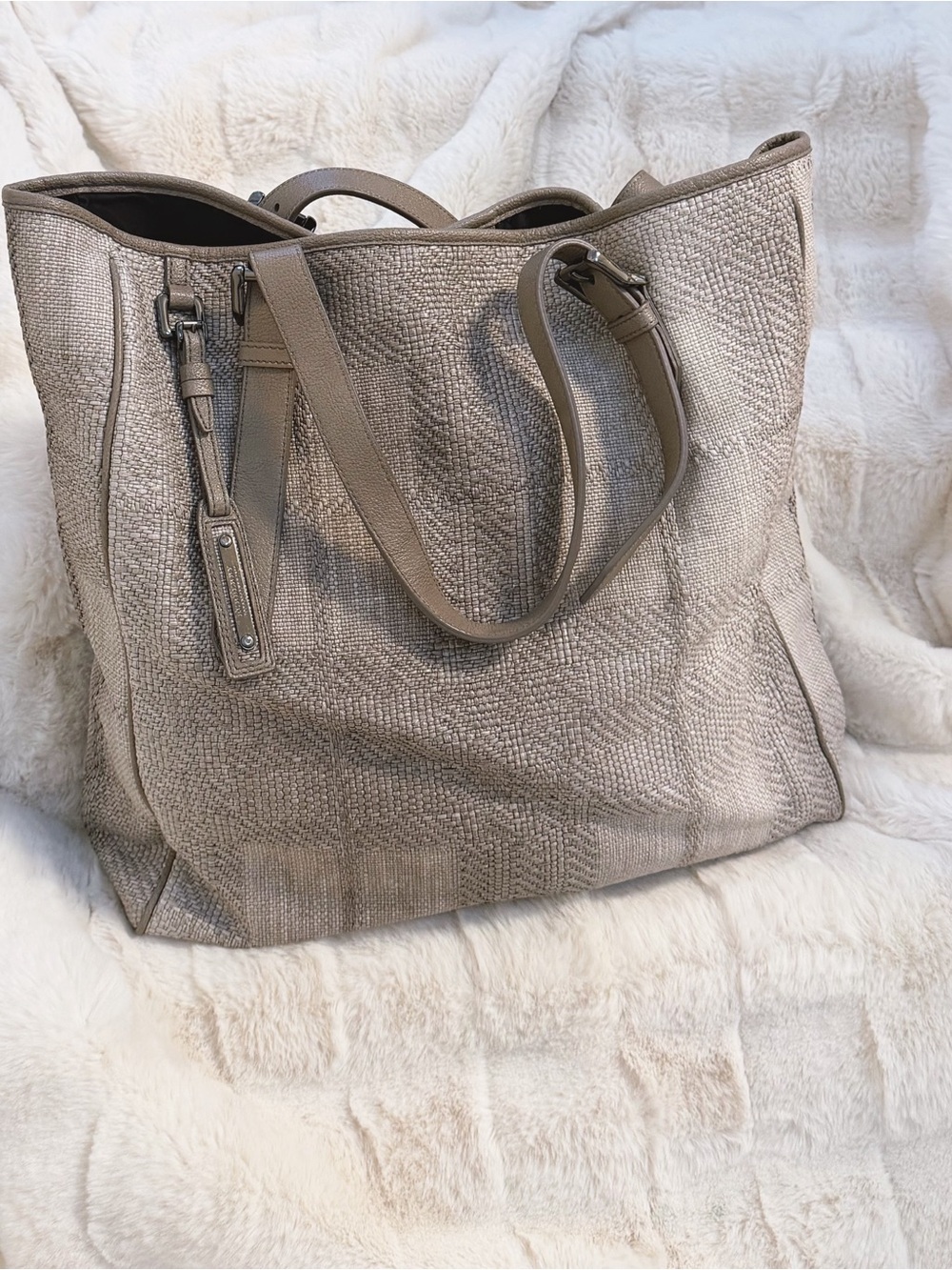 Burberry Raffia Shopper Tote Bag